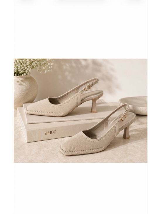 Cosy Island Shoes - NEW Cosy Island Taupe Slingback kitten heel square Toe woman 6.5 minimalist